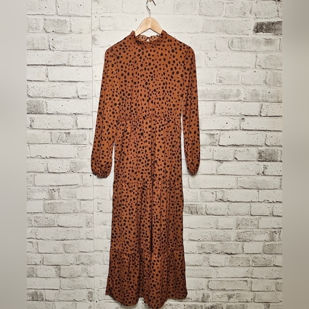 Shein Women's Leopard Print Brown Maxi Dress Size Medium